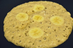 Vegan whole wheat banana pancake making 1